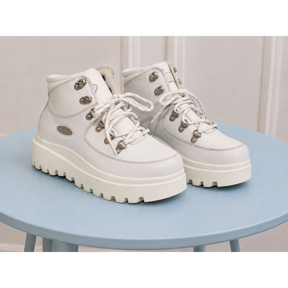 Skechers Shindigs Renegade Sneaker Sz 7 White Leather Chunky Boots Retro Chic